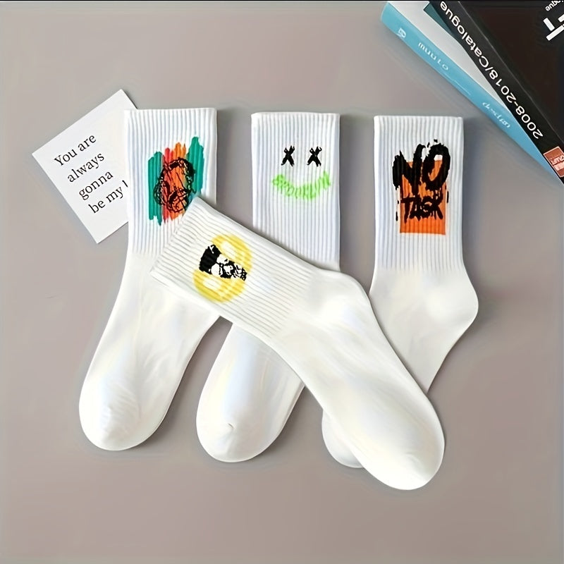 Trendy Cartoon Graffiti Pattern Crew Socks