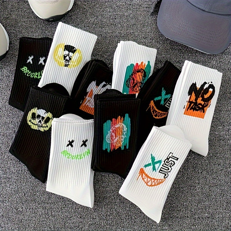 Trendy Cartoon Graffiti Pattern Crew Socks